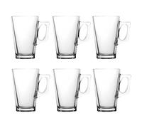 Straame Latte Glasses 220 ml Set of 6 Clear Coffee Cup Glasses with Handles | Stackable glass coffee mugs and cappuccino cups for tea, hot chocolate or iced drinks; microwave and dishwasher safe