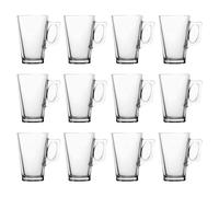 Straame Latte Glasses Set of 12, 220ml Clear Glass Coffee Mugs with Handles | Temperature-resistant glass, microwave & dishwasher safe, stackable design, smooth rims for hot drinks, iced coffee and gifts