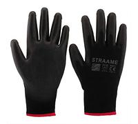 Straame Pack of 12 or 24 Black Safety Work Gloves, Outdoors PU and Nylon Non-Slip Work Handling Gloves, Good Dexterity Firm Grip Protective Working Gloves Size (Pack of 24 Pair's, S)