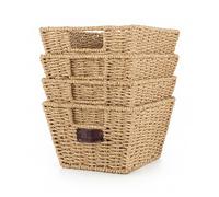 Straame Seagrass Storage Baskets Set of 4, Handwoven Organisers, 30x22x15cm | Reinforced steel frames retain shape; nesting design and insert handles support compact storage across bathrooms and bedrooms