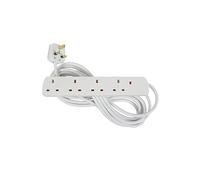 Straame White Extension Lead with 4 Gangs UK Socket Outlet, Secure Power Expansion, Convenient and Slim Socket for Multi-Device Connectivity - 2m Cable - 1 pack