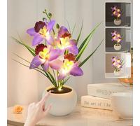 Strackvial Artificial Flower Night Light, Touch Stepless Dimming Cordless Orchid Flower with Vase Lamp, USB Rechargeable LED Table Lamp Decorative Ambient Light for Festival Party Home Decor