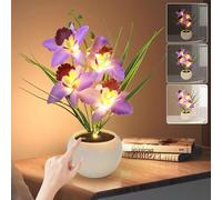 Strackvial Artificial Flower Night Light, Touch Stepless Dimming USB Rechargeable Orchid Flower with Vase Lamp, LED Table Lamp Decorative Landscape Lights for Festival Party Home Decor (Purple)