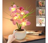 Strackvial Artificial Flower Night Light, Touch Stepless Dimming USB Rechargeable Pink Orchid Flower with Vase Lamp, LED Desktop Decorative Landscape Lights for Festival Party Home Decor (Pink)