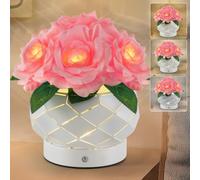 Strackvial Rose Table Lamp, 3 Colors Touch Infinitely Dimming Flower with Vase Lamp, Rechargeable Cordless Artificial Flower Light, LED Potted Flower Lamp Gift for Mom Women Grandma (Rose - Pink)