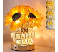 Strackvial Sunflower Crystal Table Lamp, Touch Dimming Night Light, USB Rechargeable Bedside Lamp LED Artificial Flowers Lamp, Desk Lamp Aesthetic for Bedroom Home Decor