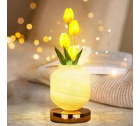Strackvial Tulip Table Lamp, 3 Colors Touch Dimming Artificial Flower Night Light, Rechargeable Cordless LED Flower with Vase Lamp, Desk Lamps for Living Room Office Home Decor (Yellow)