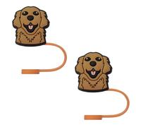 STRACOUPI Golden Retriever Straw Cover Compatible with Stanley Cup, Silicone, Reusable, Cute Design, 2PCS Straw Cover Accessories for 10mm Straws (a)