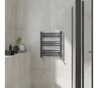 (Straight, 600x500mm) Warmehaus Heated Towel Rail Anthracite Bathroom Ladder Style Radiator Grey Central Heating