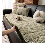 Straight-Back Sofa Cover, Solid Colour, Thickened Velour, Non-Slip, Machine Washable, Pet-Friendly, 1-4 Seater, Suitable For Living Rooms Green 50 * 130cm/19.69 * 51.18in