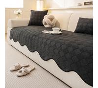 Straight-Back Sofa Cushion, Solid-Colour Checked Non-Slip Machine-Washable Cover, Suitable For All Seasons, Ideal The Living Room Black 90 * 180cm/35.43 * 70.87in