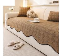 Straight-Back Sofa Cushion, Solid-Colour Checked Non-Slip Machine-Washable Cover, Suitable For All Seasons, Ideal The Living Room Brown 90 * 300cm/35.43 * 118.11in