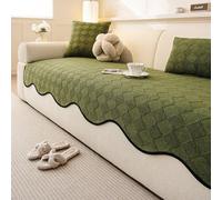 Straight-Back Sofa Cushion, Solid-Colour Checked Non-Slip Machine-Washable Cover, Suitable For All Seasons, Ideal The Living Room Green 90 * 260cm/35.43 * 102.36in