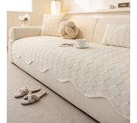 Straight-Back Sofa Cushion, Solid-Colour Checked Non-Slip Machine-Washable Cover, Suitable For All Seasons, Ideal The Living Room White 90 * 280cm/35.43 * 110.24in