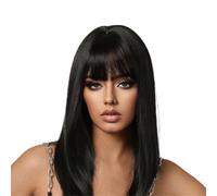 Straight Black Bob Synthetic Wig with Bangs Medium Long Cosplay Layered Wigs for Woman Beautiful