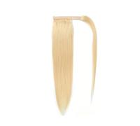 Straight Blonde Ponytail Human Hair Silk Straight Ponytail Extension Wrap Around Ponytail Hair #613(24inches)