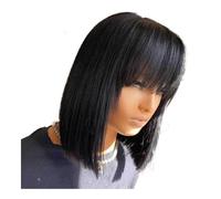 Straight Bob Wig with Bangs Human Hair Glueless No Lace Front Machine Made Wig for Women(Natural Black,8 inch)