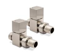 Straight Brushed Nickel Square (Cubic) Valves for Radiators & Towel Rails