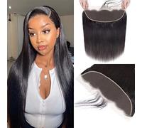 Straight Bundles Human Hair Brazilian Straight Hair 100% Unprocessed Virgin Hair Weave Bundle Human Hair Extensions for Women Natural Color (13x4 frontal 12inch)