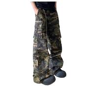 Straight Cargo Jeans for Men with Wide Leg and High Waist with Flap Pockets, Relaxing, Suitable for Teen Boys with Baggy Jeans, Outdoor Clothing Men, Camouflage, 3XL