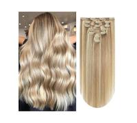 Straight Clip In Hair Extensions Real Human 8Pcs Balayage Chestnut Brown Highlight Blonde with 18Clips Lace Weft 120g 14-26inch Wear and Go(16inches)