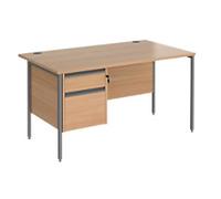 Straight Desk with Beech Coloured MFC Top and Graphite H-Frame Legs and 2 Lockable Drawer Pedestal Contract 25 1400 x 800 x 725mm