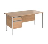 Straight Desk with Beech Coloured MFC Top and Silver H-Frame Legs and 2 Lockable Drawer Pedestal CH16S2-S-B 1600 x 800 x 725mm