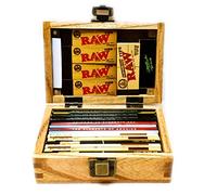 Straight Drive Brand 2 Rolling Tips & Raw Wooden Rolling Box with New Raw Black King Size Rolling Paper by MakBros_AB