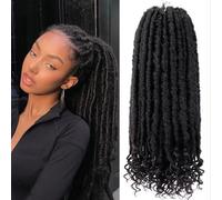 Straight Faux Locs Crochet Hair with Long Deep Wave Curly Ends 1 Pack Pre Looped 24 Strands Synthetic Hair Extensions Soft Goddess Locs Braids (16inches 1B#)