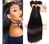 Straight Hair Bundles Human Hair Brazilian Virgin Hair Bundles Double Weft Weave Bundles Human Hair Natural Black Color Can be Dyed 3 Bundles Total 300g 10 12 14 Inch
