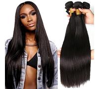 Straight Human Hair Bundles Brazilian Virgin Hair Bundles Full Head Weave Bundles Human Hair Natural Black Color Can be Dyed 3 Bundles Total 300g 18 20 22 Inch