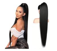Straight Human Hair Ponytail Extension for Women Brazilian Long Straight Hair Natural Color Drawstring Hairpiece for Daily Use(22inch)