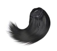 Straight Human Hair Ponytail Extension Remy Brazilian Drawstring Pony tail Human Hair for Black Women Clip In PonyTails Hairpiece 100 g Natural Color(16inch)