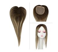 Straight Human Hair Toppers 13×13CM Large-area Coverage Mono Base PU Coated Hair Piece Ombre Brown Mixed Blonde Clip in Remy Hair Toppers Adds Volume(14 inches)