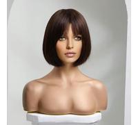 Straight Human Hair Wig for Women Natural Short Wigs with Bangs Machine Made Heat Resistant Dark Brown Hair-short brown wig-None Lace