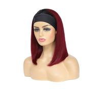 Straight Human Hair Wig With Headband Brizilian Short Bob Headband Wig Glueless Machine Made Short Bob Scarf Wigs Wear And Go(Red,12INCHES)