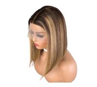 Straight Human Hair Wigs 13x6x1 T-Part Lace Front Middle Part Remy Hair Wigs 180 Density for Women Adds Volume(Highlight Brown,10inch)