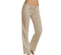 Straight Leg Cotton Trousers Women'S Linen Pants, Regular Fit Plain Pants - Solid Color Slim Long Pant Basic Cotton Linen Lounge Trouser Comfy Breathable Summer Trousers With Pockets