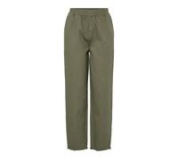 Straight-Leg Fringed Trousers with High Waist Khaki