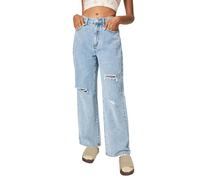 Straight Leg Jeans Trousers Women's Ripped Jeans Straight Leg Cut Jeans with Pockets Y2k Baggy Denim Trousers Distressed Jeans Casual Summer Casual Trousers, BU1, M