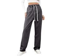 Straight Leg Jeans Women Elastic High Waisted Wide Leg Jeans Baggy Pull On Denim Trousers with Drawstring Boyfriend Y2K Stretch Jean Ladies Casual Palazzo Trousers with Pockets Streetwear Grey