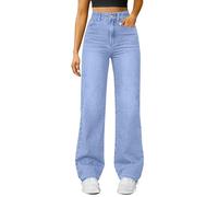 Straight Leg Jeans Women's High Waisted Stretchy Frayed Raw Hem Loose Denim Pants Casual Baggy Jeans Women's Riding Trousers Women's High Waist Birthday/Anniversary, Bu2-b, M
