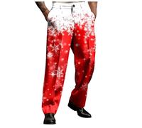 Straight Leg Joggers Men - Male Merry Christmas Day Suit Trousers Holiday Printed Casual Novel Button Pants (Red, XXL)