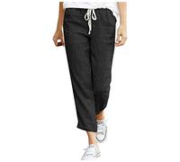 Straight Leg Trousers for Women's Casual Drawstring Elastic Waist Cotton Linen Nine-Quarter Pants Summer Slacks Ladies Tailored Tracksuit Work Outerwear Bootcut Commute Pants 1956