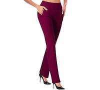 Straight Leg Trousers with Pockets for Women UK,Ladies Stretchy Business Office Casual Pull On Womens Smart Trousers Bootcut Flared Yoga Pants Clearance