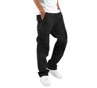 Straight Legs Cargo Trousers for Men Comfortable Elasticated Waist Joggers Multipockets Lightweight Gym Running Sport Outdoor Work Pants All Season Casual Trousers Black
