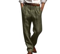Straight Legs Trousers Men Loose Fit Front Pleated Casual Pants with Pocket Plain Baggy Suit Trousers Solid Comfy Breathable Work Office Wear Classic Lightweight