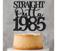 Straight Outta 1975 cake topper 50th birthday happy birthday cake topper men and women cheer 50 years old handmade black glitter cake decoration (1975) (Straight Outta, 1985)