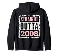 Straight Outta 2008 Birthday Womens Girls Distressed Funny Zip Hoodie