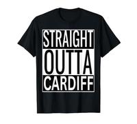 Straight Outta Cardiff Hometown Pride Bold Typography Value Graphic T-Shirt, Men, Black, L